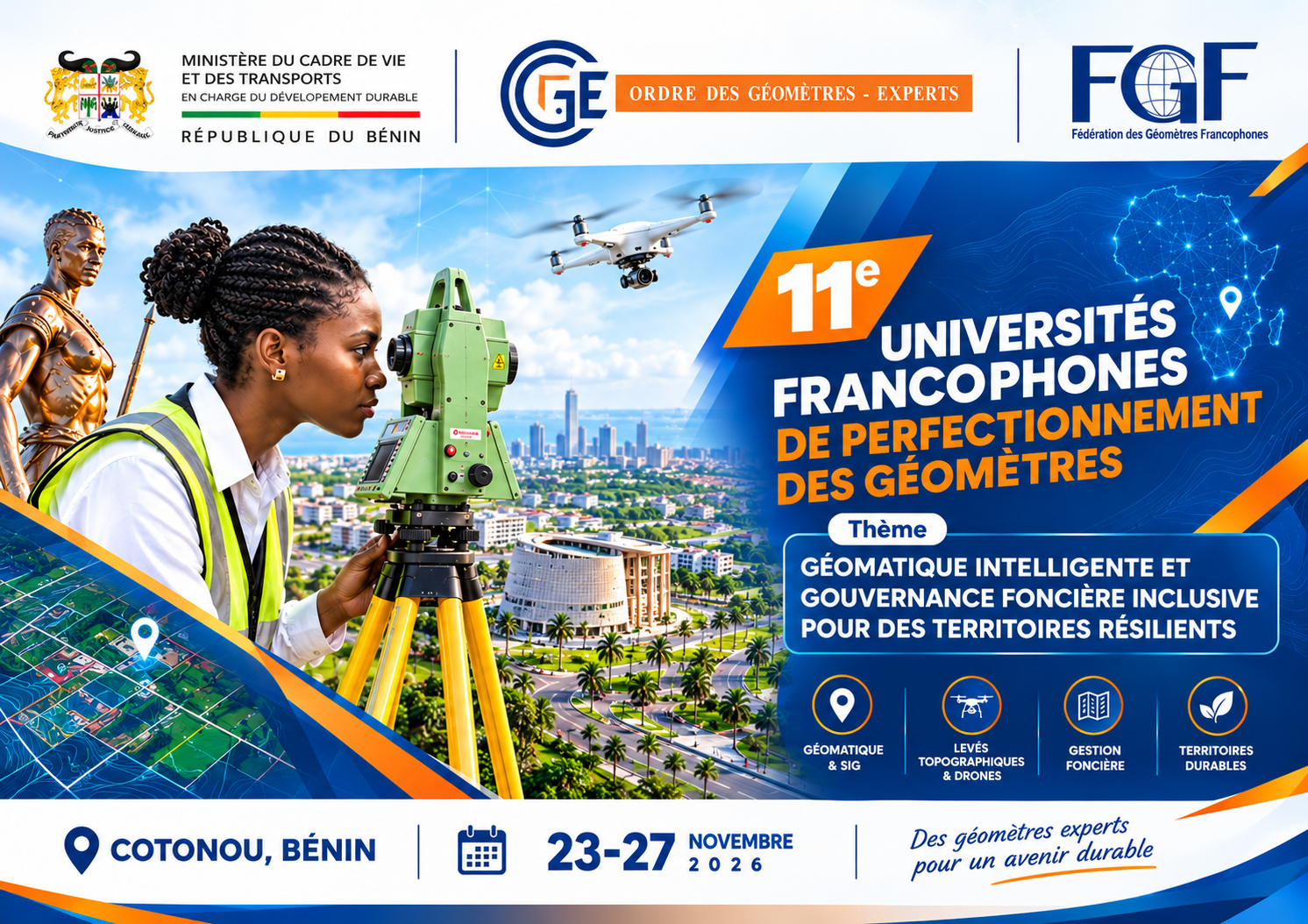 Banniere 11es Universites Francophones de Perfectionnement des Geometres - Cotonou 2026